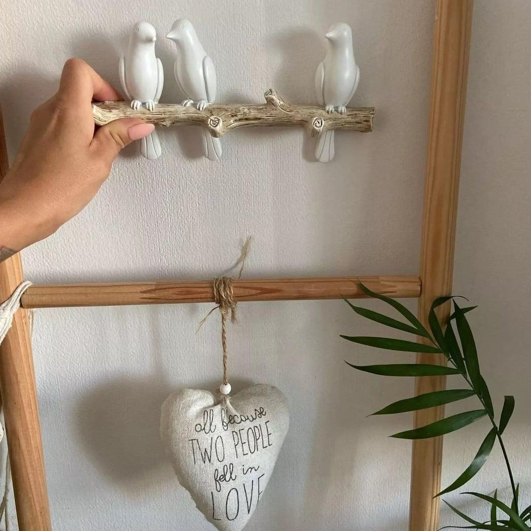 Decorative Bird Wall Hook Rack with Wooden Branch Design