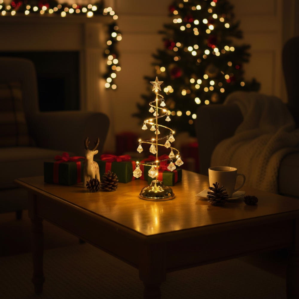 LED Crystal Tree Table Lamp with Spiral Design and USB Power