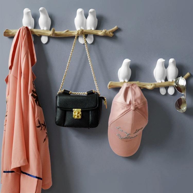 Decorative Bird Wall Hook Rack with Wooden Branch Design