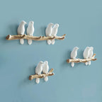 Decorative Bird Wall Hook Rack with Wooden Branch Design