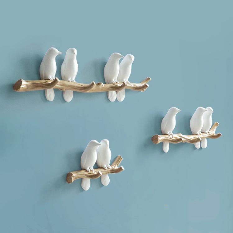 Decorative Bird Wall Hook Rack with Wooden Branch Design