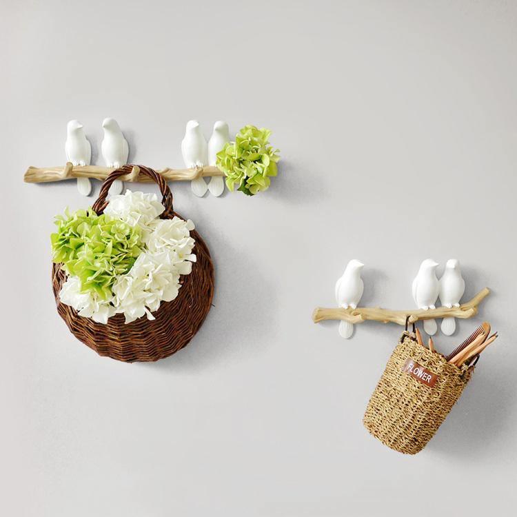 Decorative Bird Wall Hook Rack with Wooden Branch Design