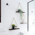 Rustic Wooden Hanging Shelf with Rope – Decorative Wall Swing Shelf