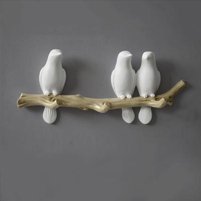 Decorative Bird Wall Hook Rack with Wooden Branch Design