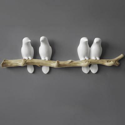 Decorative Bird Wall Hook Rack with Wooden Branch Design
