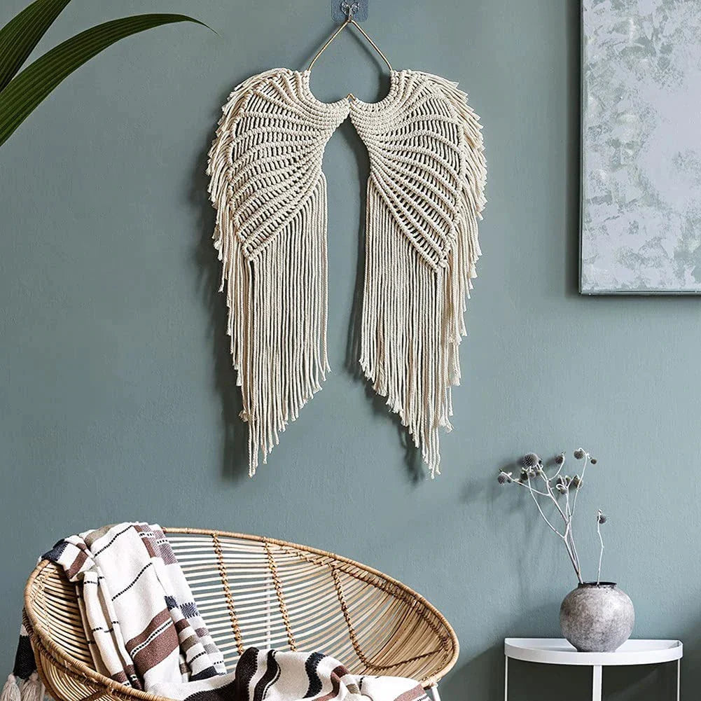 Macrame Wings Wall Hanging with Boho Woven Fringe Design