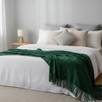 Knit Throw Blanket with Tassel Edges and Soft Textured Design