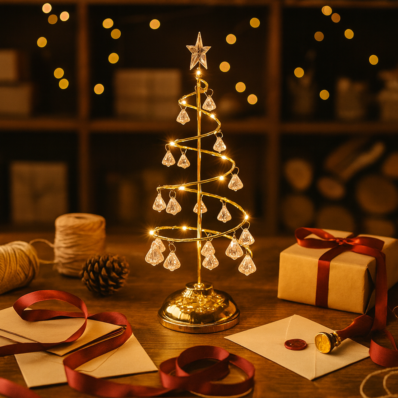 LED Crystal Tree Table Lamp with Spiral Design and USB Power