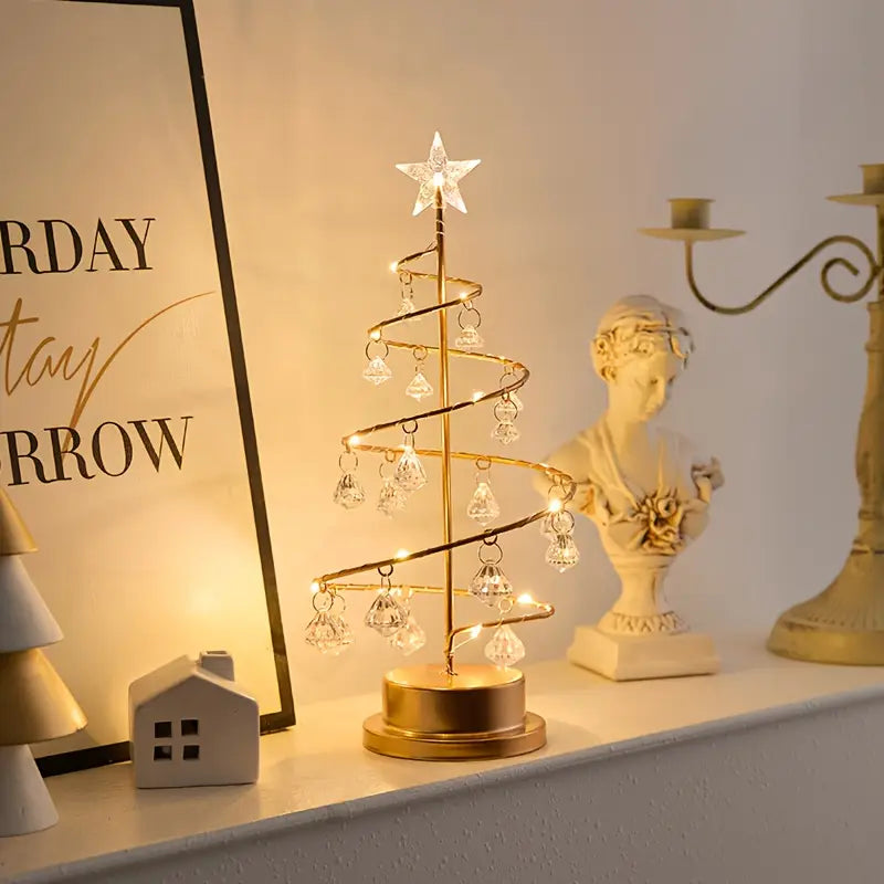 LED Crystal Tree Table Lamp with Spiral Design and USB Power