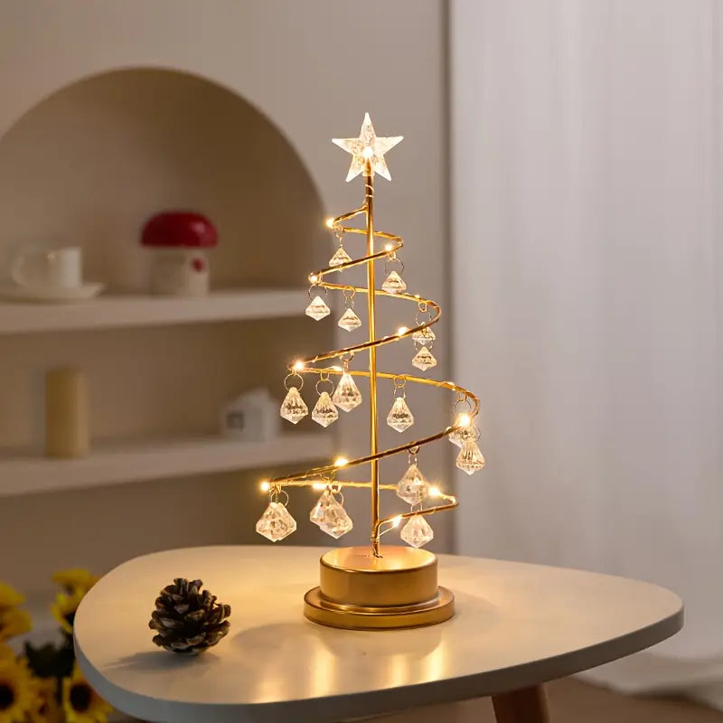 LED Crystal Tree Table Lamp with Spiral Design and USB Power