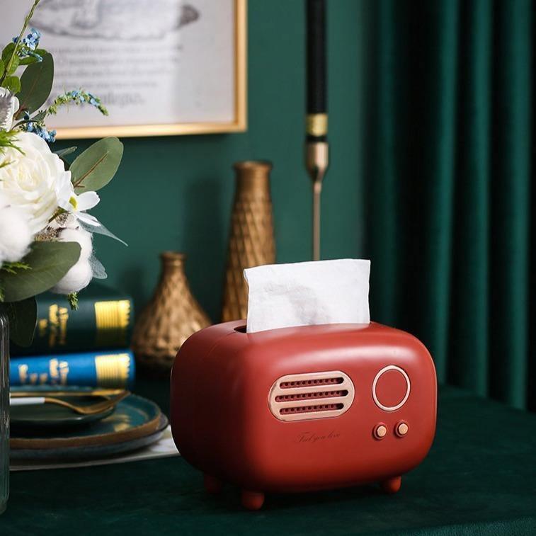 Retro Radio Tissue Box Holder with Desktop Decorative Design