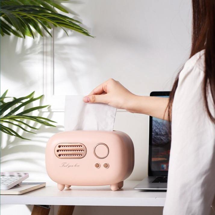 Retro Radio Tissue Box Holder with Desktop Decorative Design