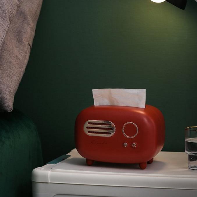 Retro Radio Tissue Box Holder with Desktop Decorative Design