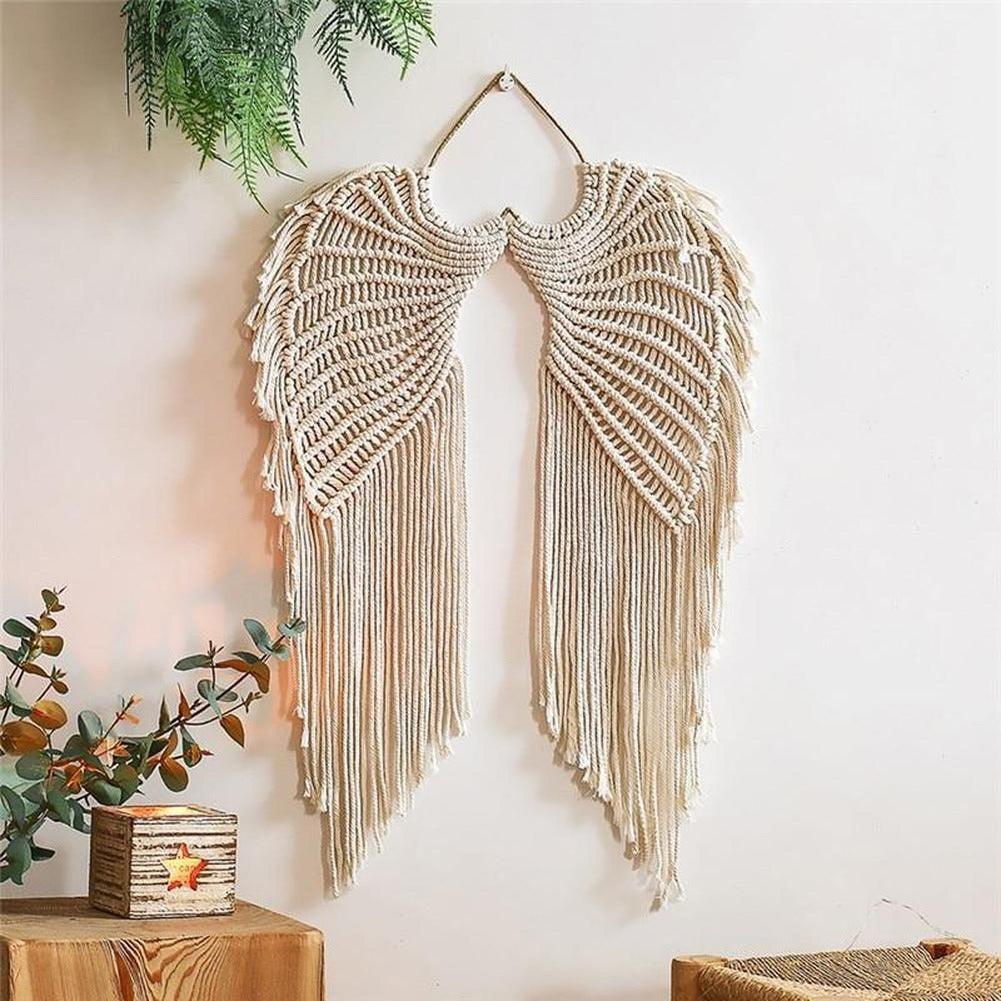 Macrame Wings Wall Hanging with Boho Woven Fringe Design