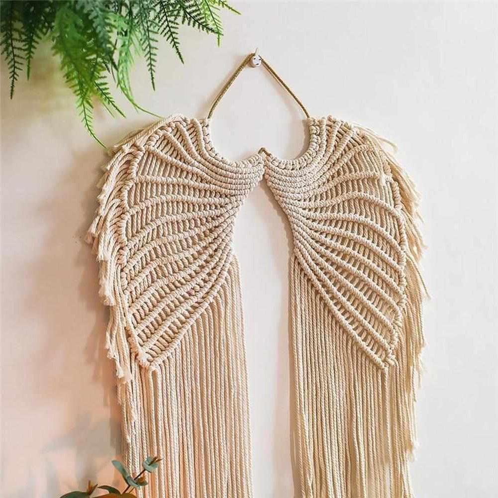 Macrame Wings Wall Hanging with Boho Woven Fringe Design