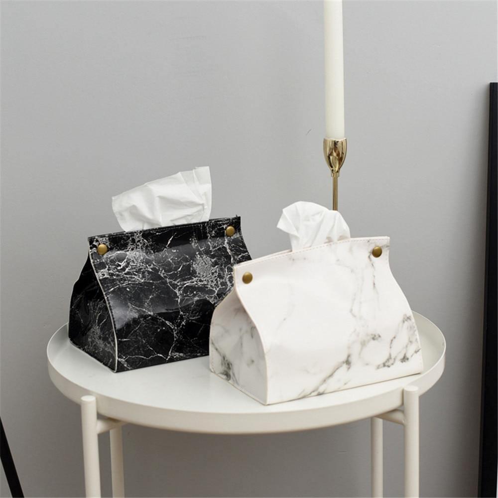 Marble Tissue Box Cover with Snap Closure for Bathroom and Car
