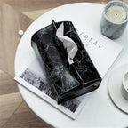 Marble Tissue Box Cover with Snap Closure for Bathroom and Car