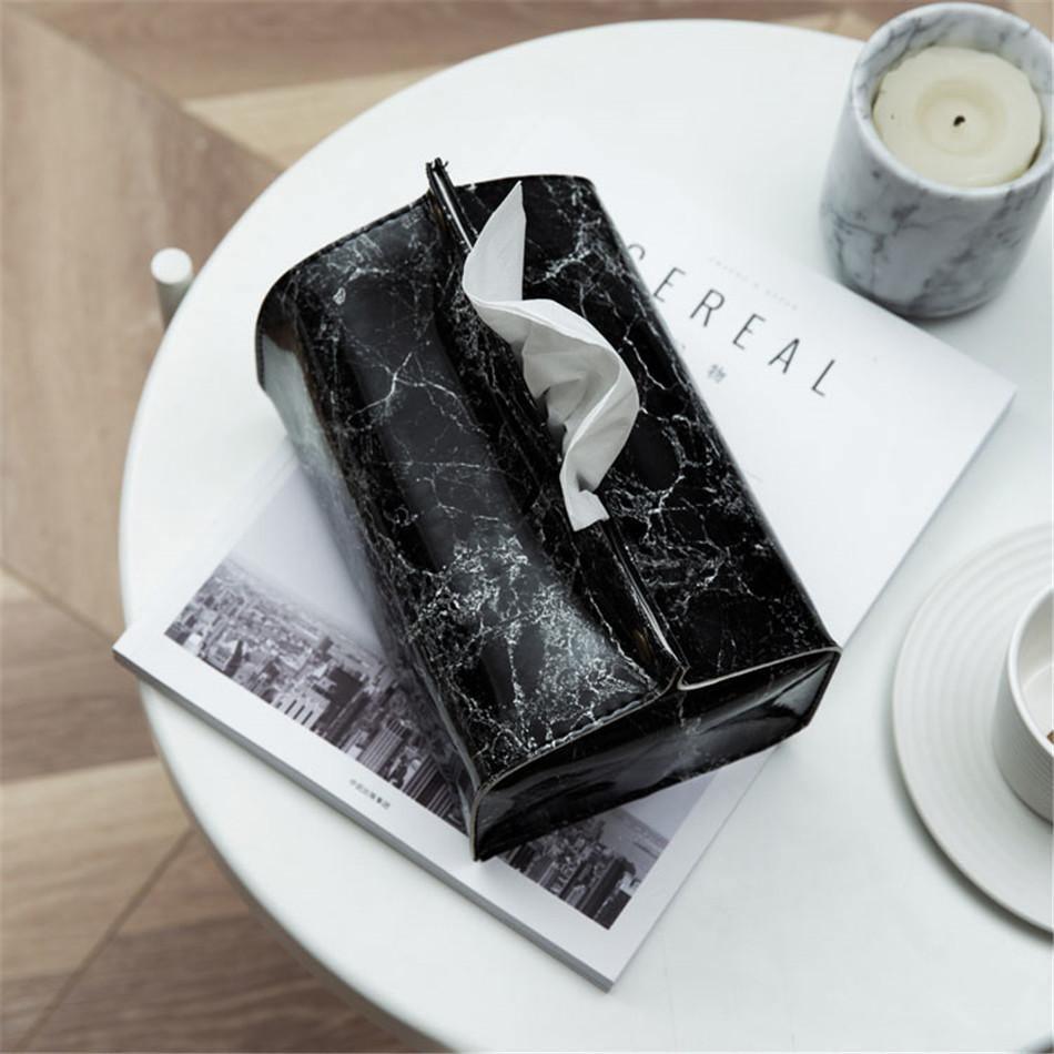 Marble Tissue Box Cover with Snap Closure for Bathroom and Car