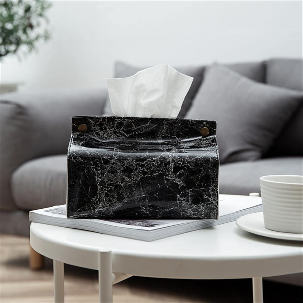 Marble Tissue Box Cover with Snap Closure for Bathroom and Car