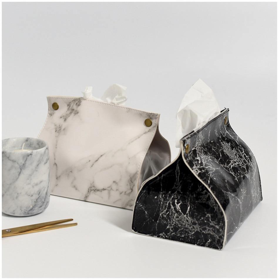 Marble Tissue Box Cover with Snap Closure for Bathroom and Car