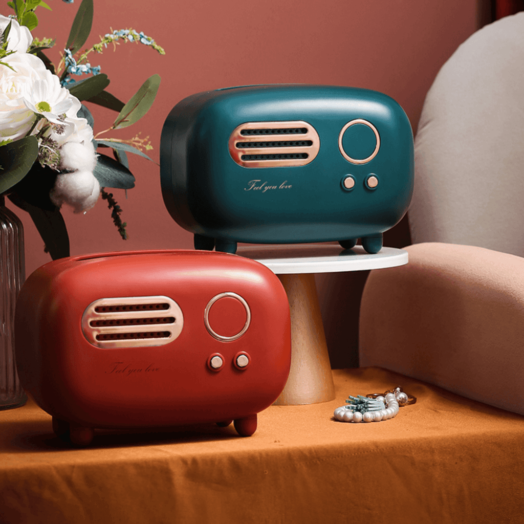 Retro Radio Tissue Box Holder with Desktop Decorative Design