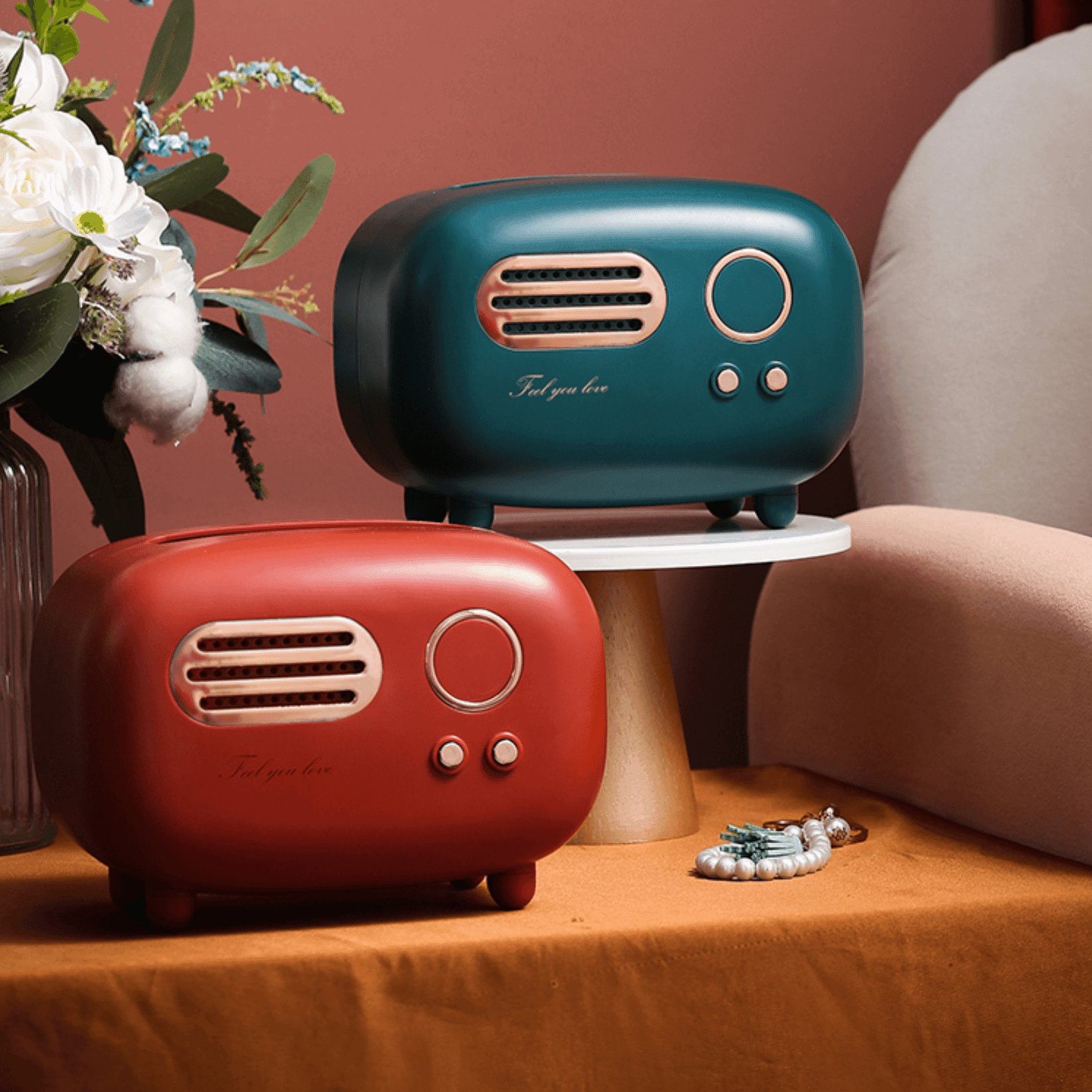 Retro Radio Tissue Box Holder with Desktop Decorative Design