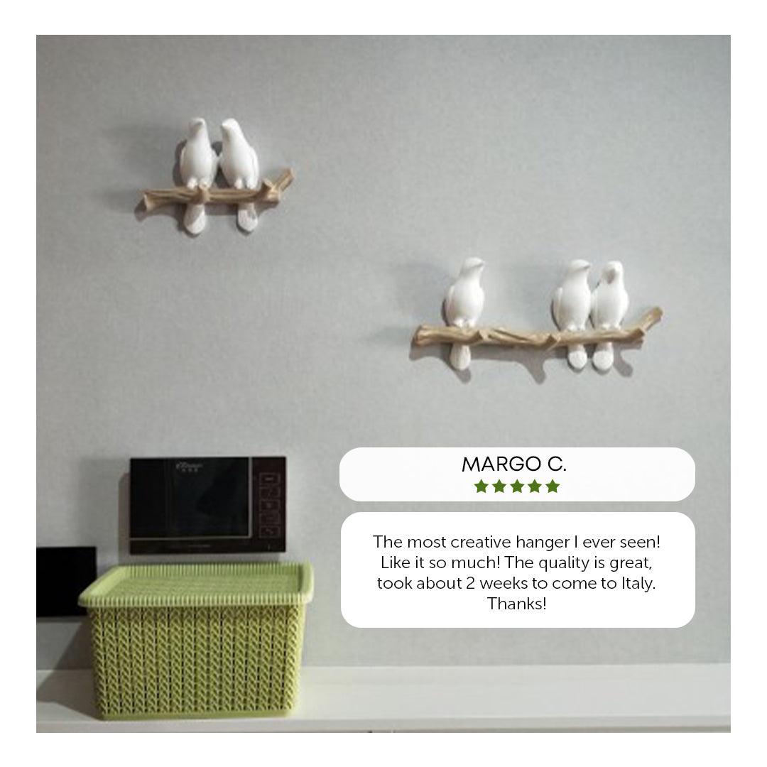 Decorative Bird Wall Hook Rack with Wooden Branch Design