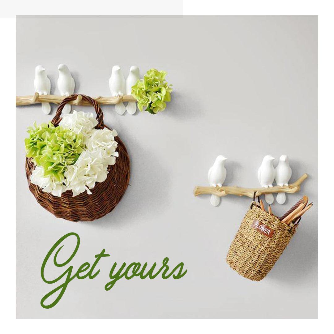 Decorative Bird Wall Hook Rack with Wooden Branch Design