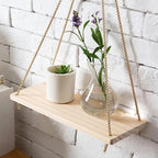 Rustic Wooden Hanging Shelf with Rope – Decorative Wall Swing Shelf