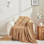 Knitted Throw Blanket with Textured Pattern and Ribbed Edges