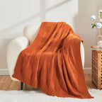 Knitted Throw Blanket with Textured Pattern and Ribbed Edges