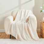 Knitted Throw Blanket with Textured Pattern and Ribbed Edges