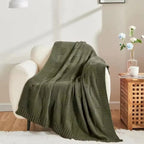 Knitted Throw Blanket with Textured Pattern and Ribbed Edges