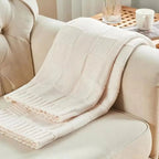 Knitted Throw Blanket with Textured Pattern and Ribbed Edges