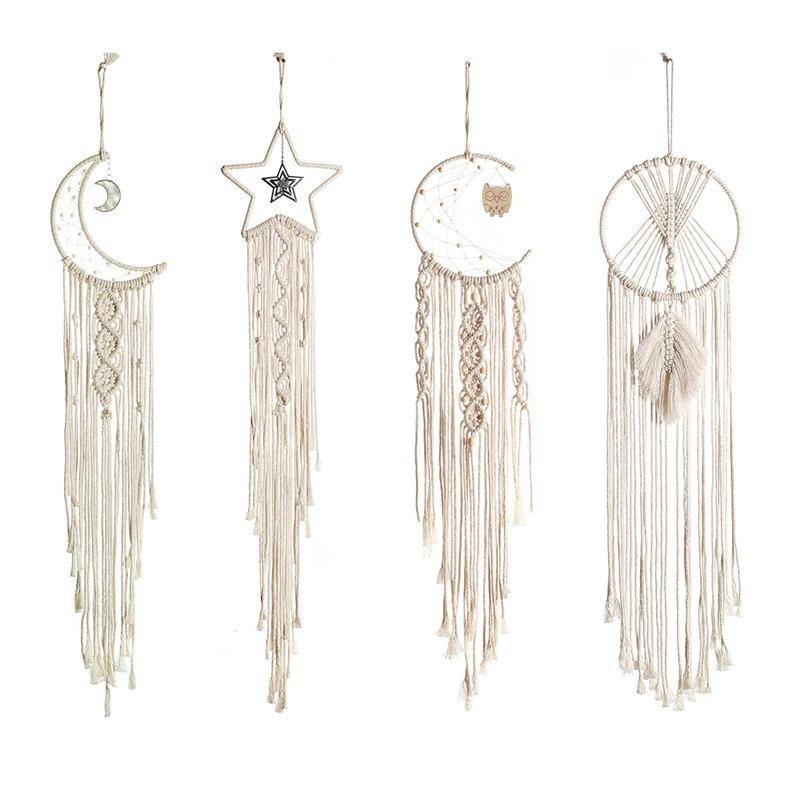 Boho Macrame Wall Hanging Set – Moon, Star & Dreamcatcher Wall Decor