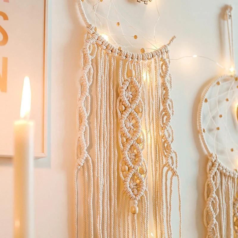Boho Macrame Wall Hanging Set – Moon, Star & Dreamcatcher Wall Decor