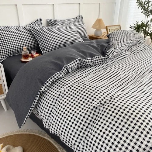 Checkerboard Duvet Cover Bedding Set with Pillowcases for Bedroom