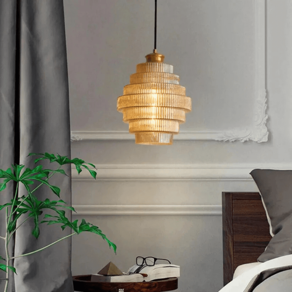 Retro Glass Pendant Light with Layered Shade Design