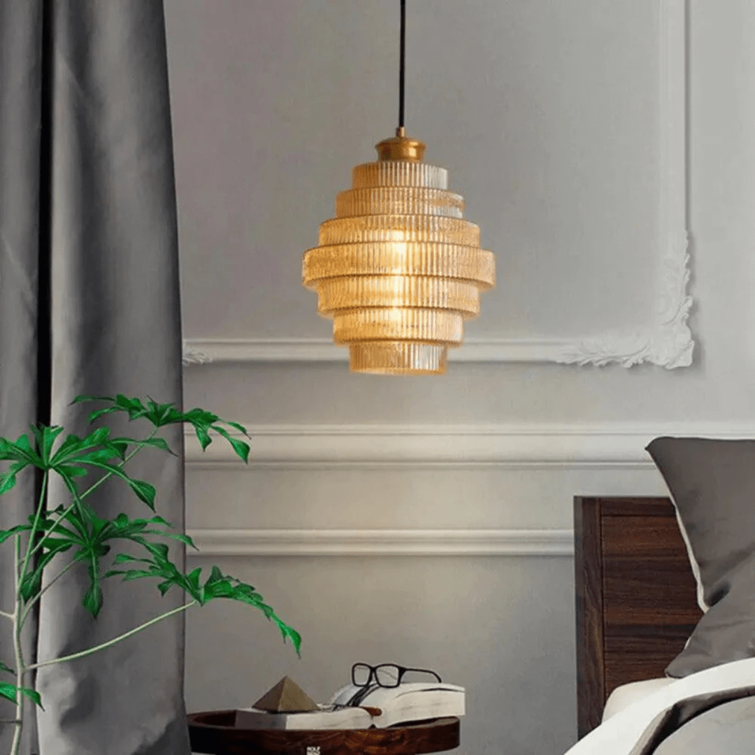 Retro Glass Pendant Light with Layered Shade Design