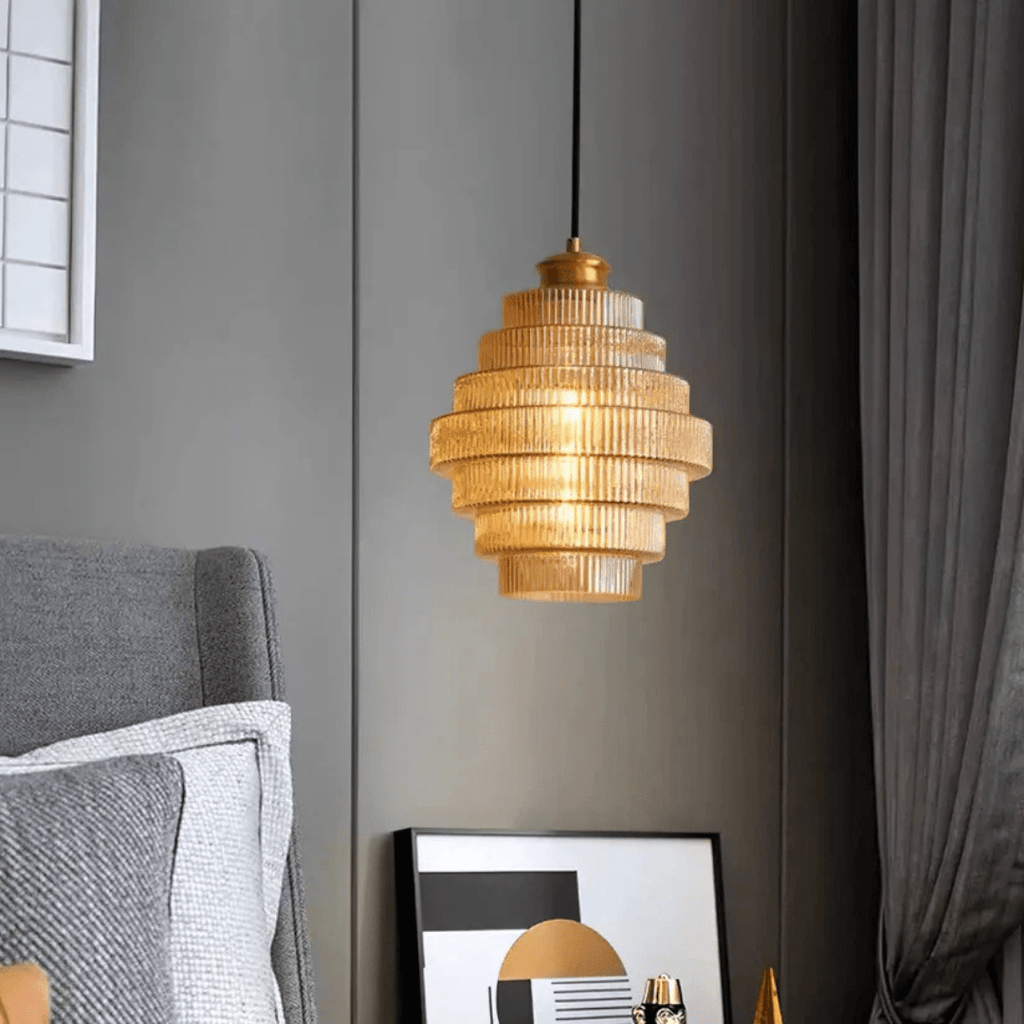 Retro Glass Pendant Light with Layered Shade Design
