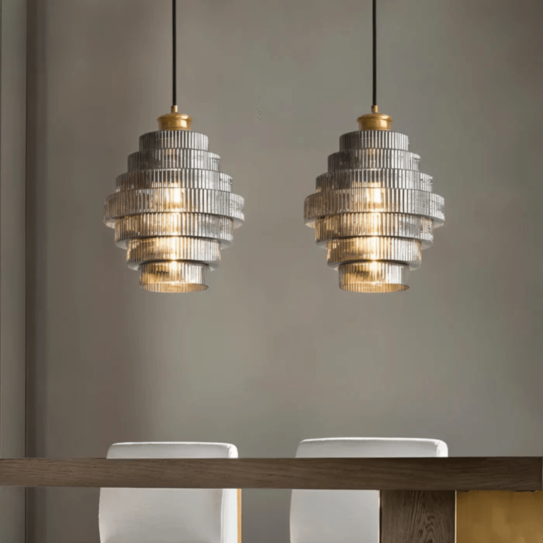 Retro Glass Pendant Light with Layered Shade Design