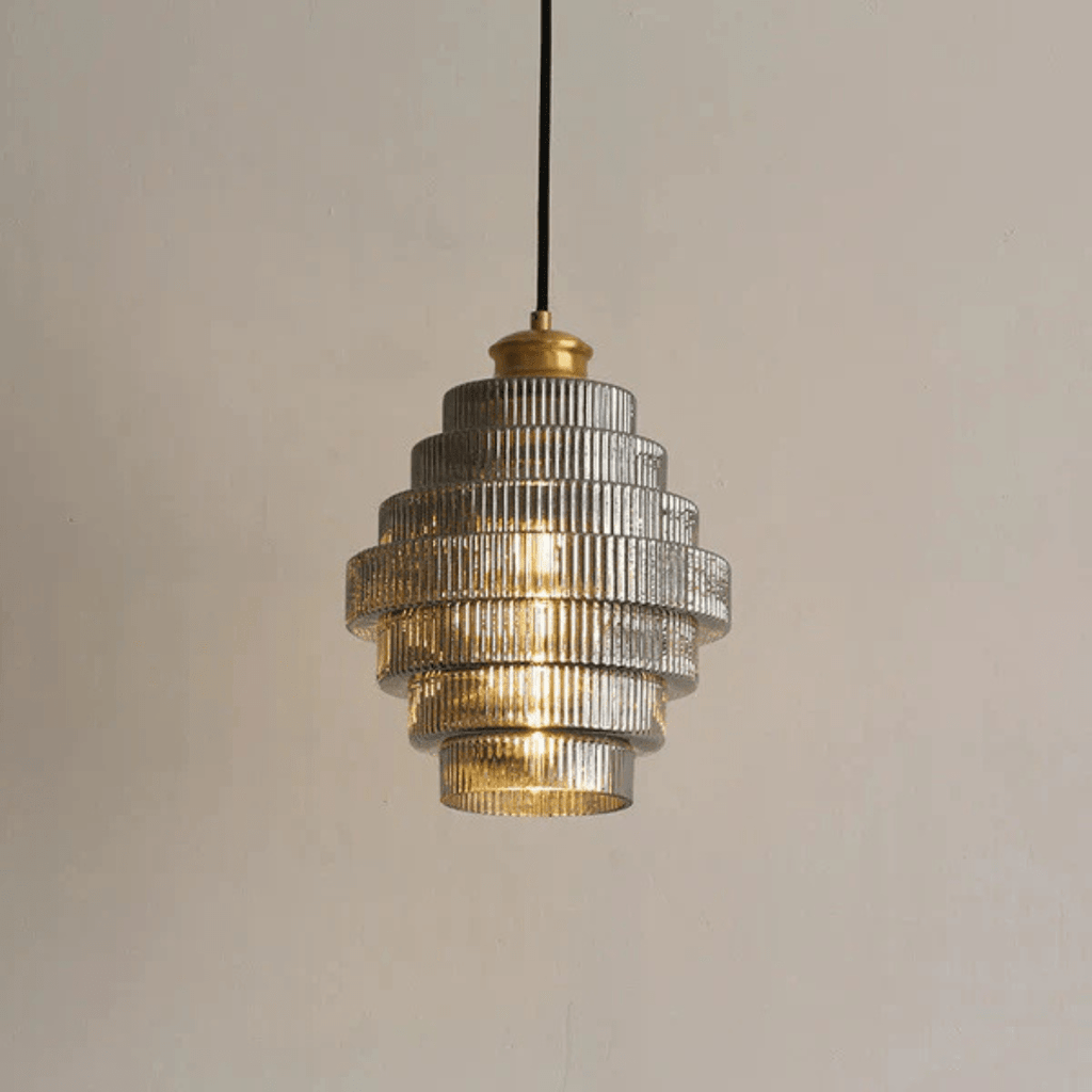 Retro Glass Pendant Light with Layered Shade Design