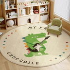 Round Kids Play Rug with Animal Design for Bedroom and Playroom
