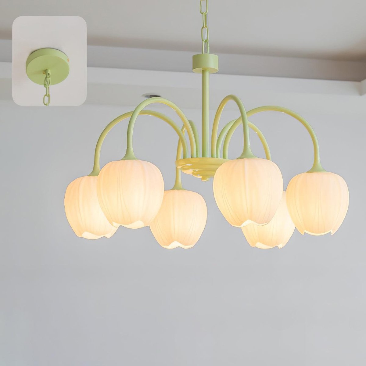 Tulip Glass Chandelier Ceiling Light with White Shades