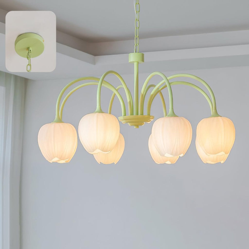 Tulip Glass Chandelier Ceiling Light with White Shades