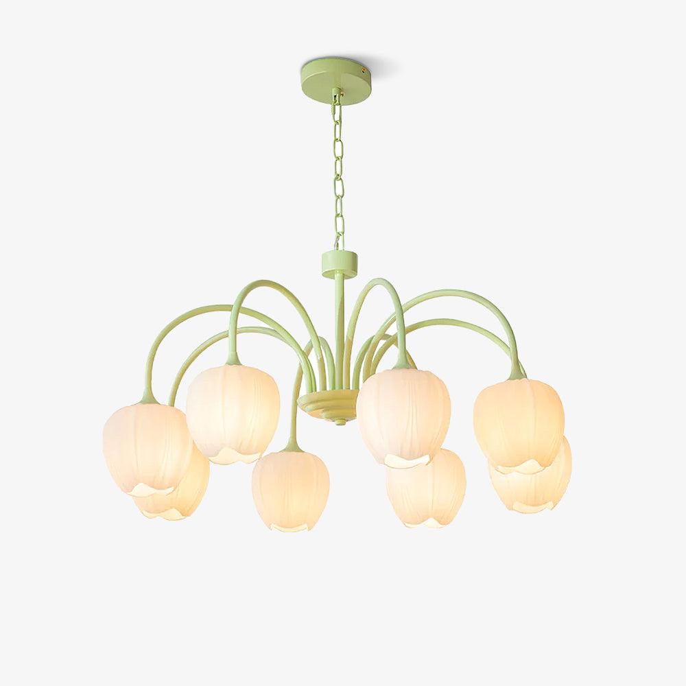 Tulip Glass Chandelier Ceiling Light with White Shades