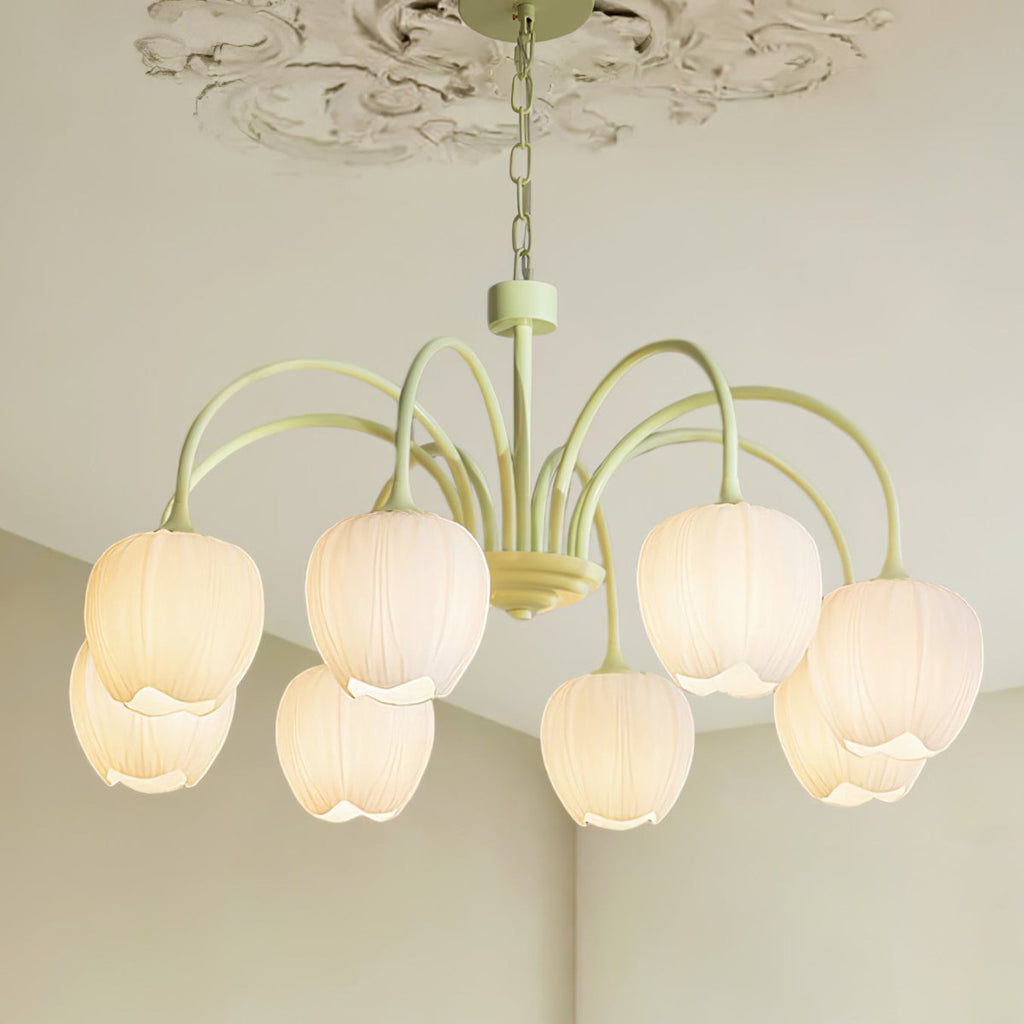 Tulip Glass Chandelier Ceiling Light with White Shades