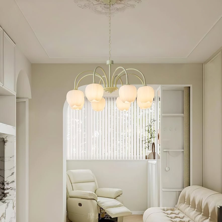 Tulip Glass Chandelier Ceiling Light with White Shades