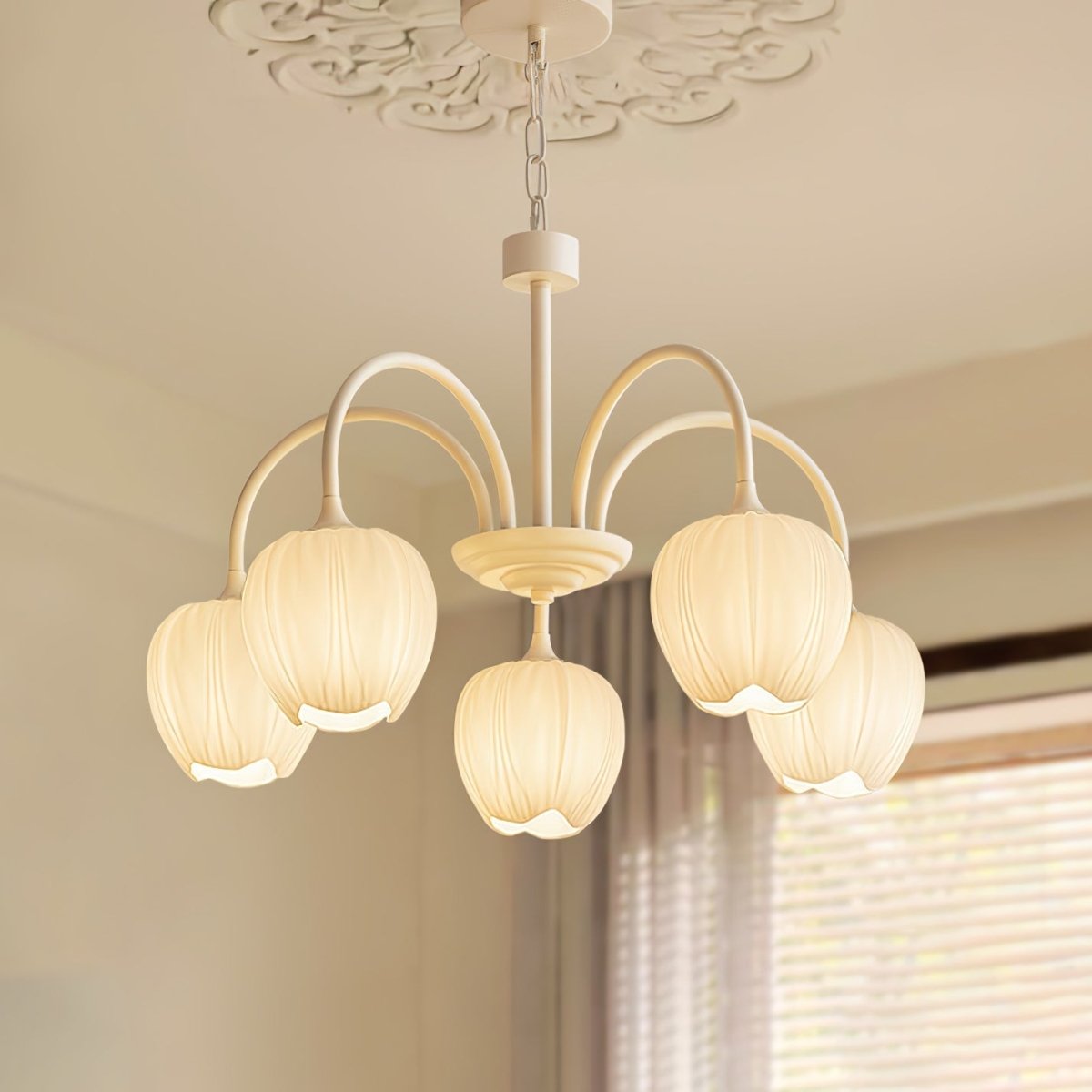 Tulip Glass Chandelier Ceiling Light with White Shades