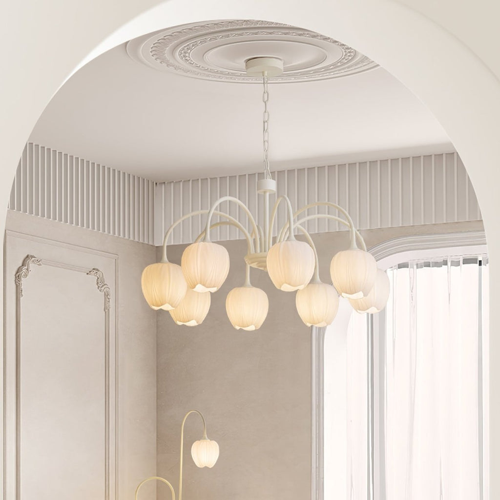 Tulip Glass Chandelier Ceiling Light with White Shades